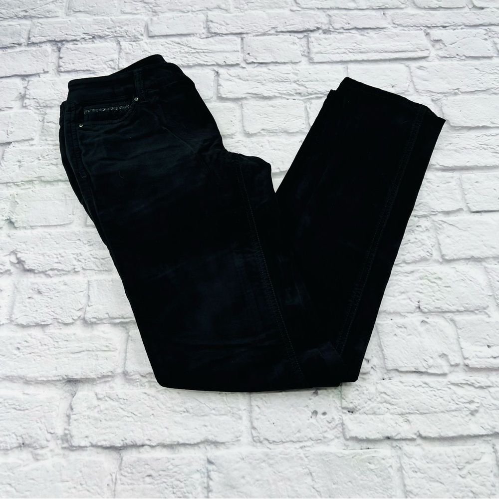 White House Black Market Noir Slim Leg Velvet Pants Sparkle Detail Size 0R